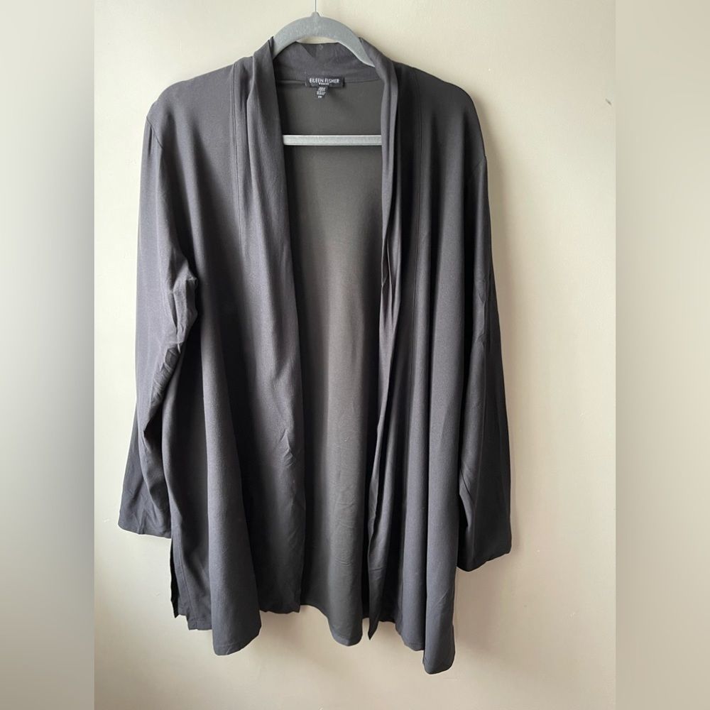 Eileen Fisher Open-Front Lightweight Cardigan in Charcoal